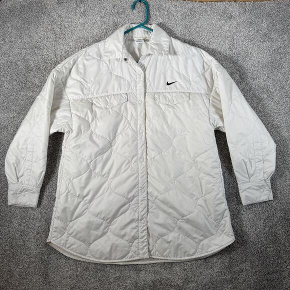 Nike Quilted Shirt Jacket Mens Small White Snap Front Puffer Pockets FB8732-133 - Picture 1 of 15